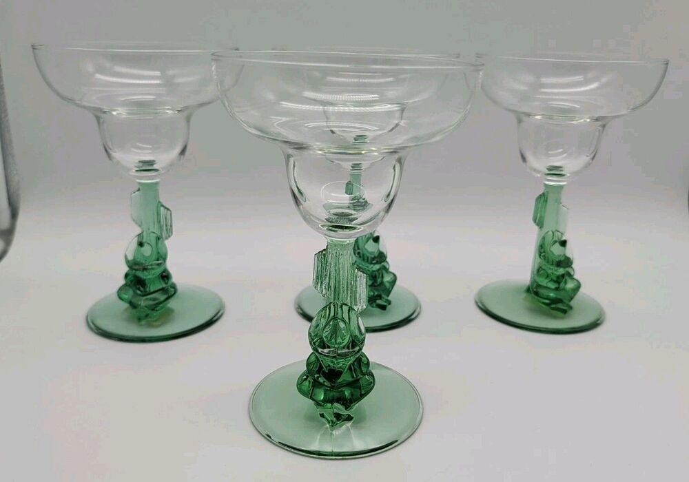 4 Vtg Siesta Jade Sleepy Jose Margarita Glasses Cactus